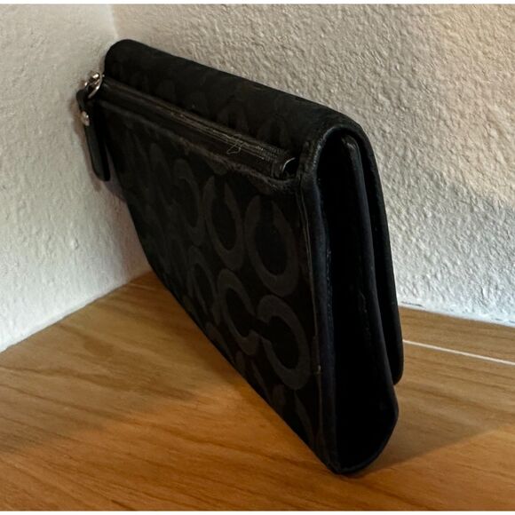 COACH KRISTEN BLACK Signature Op Art Design Long Wallet EUC - Picture 4 of 9